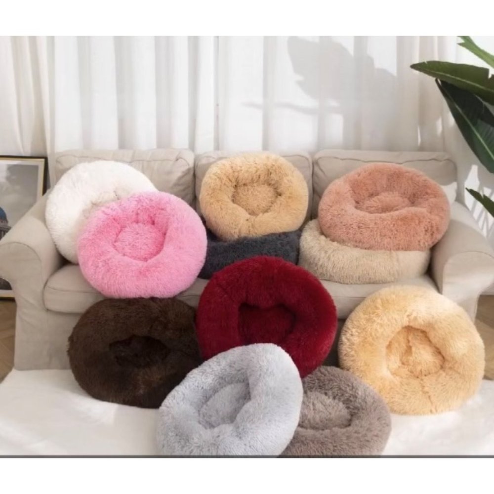 Donut Pet Bed 80cm XLarge Khaki Soft Warm Fluffy Cat Dog Bed